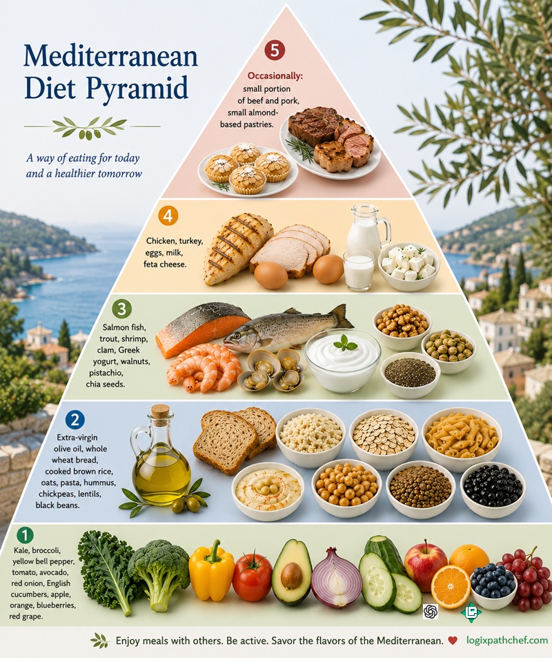 Mediterranean Diet Pyramid by LogixPath Chef and ChatGPT